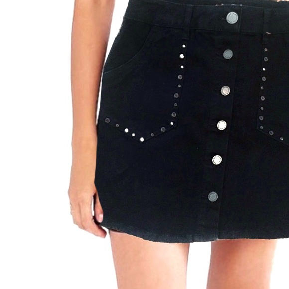 Jolt black denim studded high waist skirt - Picture 2 of 13